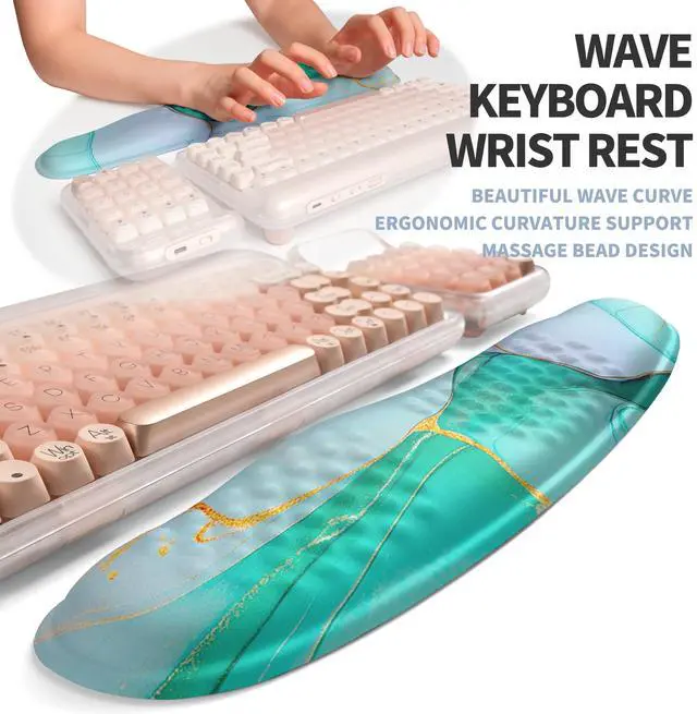Alt view image 2 of 5 - Gleamtide 2-in-1 Ergonomic Set, Wave Keyboard Wrist Rest and Massage Slope Mouse Pad Wrist Support, Rebound Memory Foam for Relieve Carpal Tunnel Syndrome and Wrist Pain (Green Gold Marble)
