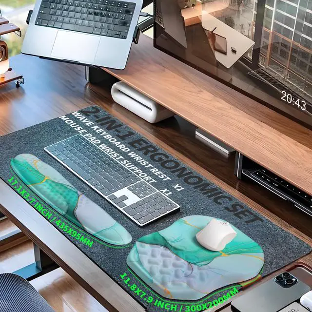 Alt view image 5 of 5 - Gleamtide 2-in-1 Ergonomic Set, Wave Keyboard Wrist Rest and Massage Slope Mouse Pad Wrist Support, Rebound Memory Foam for Relieve Carpal Tunnel Syndrome and Wrist Pain (Green Gold Marble)