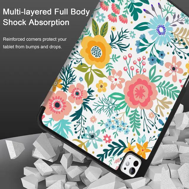 Alt view image 3 of 5 - DONGKE Case for iPad Pro 13 inch (M5 2025 / M4 2024)  [Built-in Pencil Holder] Ultra Slim PU Leather Trifold Stand Cover with Soft TPU Back, Auto Wake/Sleep - Flower