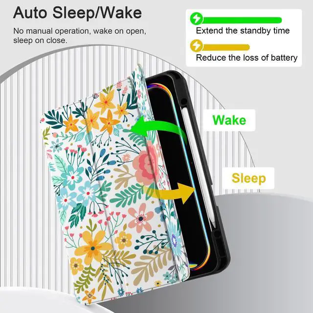Alt view image 5 of 5 - DONGKE Case for iPad Pro 13 inch (M5 2025 / M4 2024)  [Built-in Pencil Holder] Ultra Slim PU Leather Trifold Stand Cover with Soft TPU Back, Auto Wake/Sleep - Flower