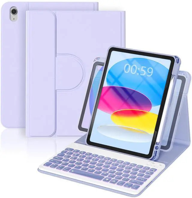 Main image of YBING Keyboard Case for iPad 10th Gen 10.9 inch(2022) & 11th Gen(A16, 2025), 7-Color Backlit Detachable Keypad & Rotatable Magnetic Case with Pencil Holder (Purple)
