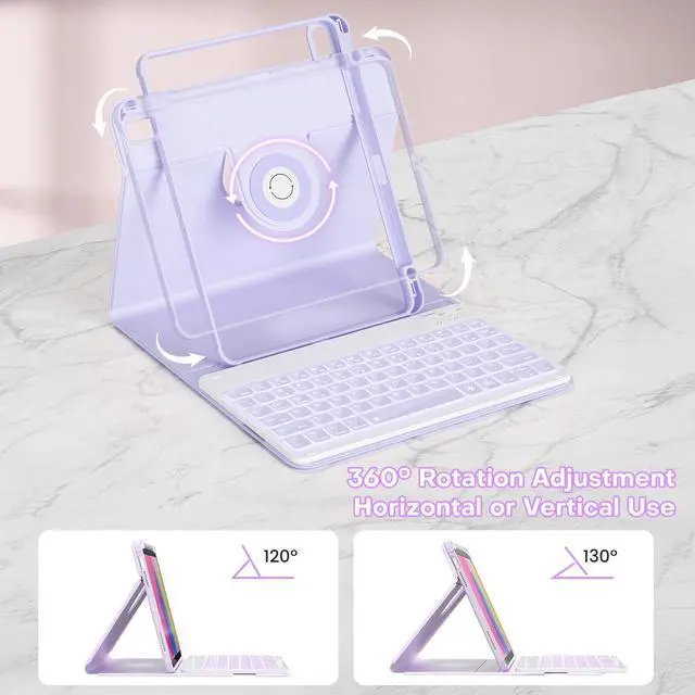 Alt view image 5 of 5 - YBING Keyboard Case for iPad 10th Gen 10.9 inch(2022) & 11th Gen(A16, 2025), 7-Color Backlit Detachable Keypad & Rotatable Magnetic Case with Pencil Holder (Purple)