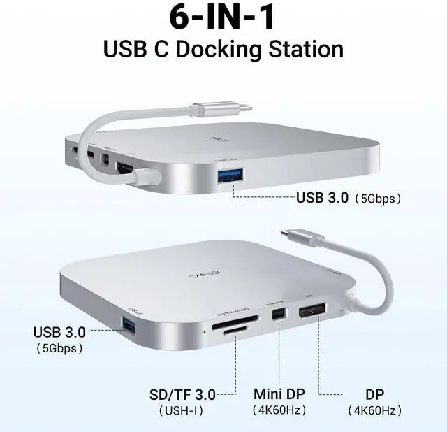Alt view image 2 of 5 - Mac mini M4 USB Dock Hub, Compatible with Mac mini M4 and M4 Pro 2024, Featuring a 4K60Hz DP & miniDP Port, 5Gbps USB Port, and SD/TF Card Slot