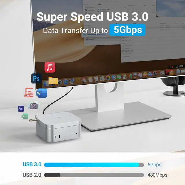 Alt view image 4 of 5 - Mac mini M4 USB Dock Hub, Compatible with Mac mini M4 and M4 Pro 2024, Featuring a 4K60Hz DP & miniDP Port, 5Gbps USB Port, and SD/TF Card Slot