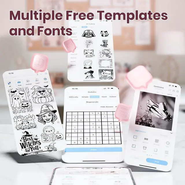 Alt view image 3 of 5 - ETIKEZ Sticker Printer, PM290C Portable Mini Printer, Inkless Bluetooth Sticker Maker with 3 Rolls Paper, Impresora Portátil for Notes, Journal, DIY, Gift, Print Pod for School/Office/Home, Black