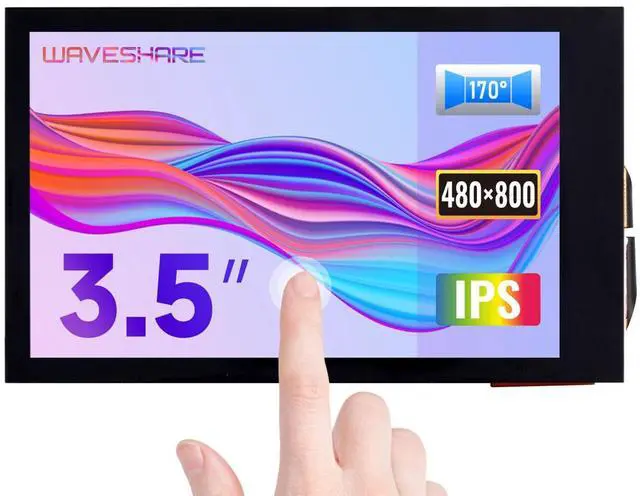 Main image of waveshare 3.5inch IPS Capacitive Touch LCD Display, Compatible with Raspberry Pi 5/4B/3B/Zero/Zero W/Zero 2W/Pico/Pico W/Pico WH, 480×800, Adjustable Brightness