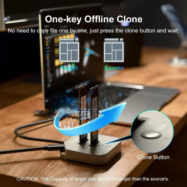 Alt view image 2 of 5 - SEINIKAY M.2 NVME SSD Duplicator  90GBpm Portable NVME Cloner Duplicator with C to C-A Cable, Offline Clone, Tool-Free Design, Progress LED & Fast Heat Dissipation