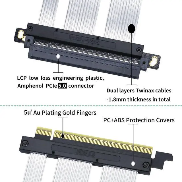 Alt view image 4 of 5 - GIGA-MEGA PCIe 5.0 X16 Riser Cable Dual Reverse and Straight GPU Extension Cable GEN5 for ITX A4 Case RTX5090 (Straight 35cm)