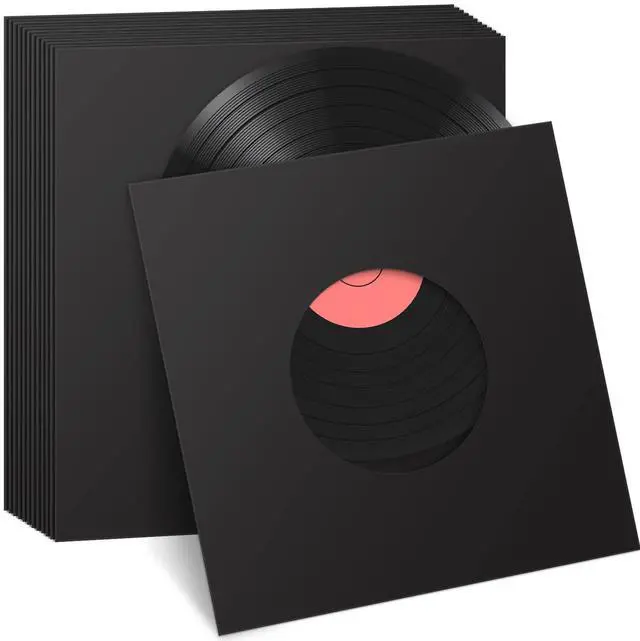 Main image of Eaasty 100 Pieces Paper Vinyl 45 RPM Record Sleeves 7 Inch Record Protection Paper Covers for Singles Square Sleeves Outer Album Covers Vinyl Jacket Covers with Holes for Storage(Black)