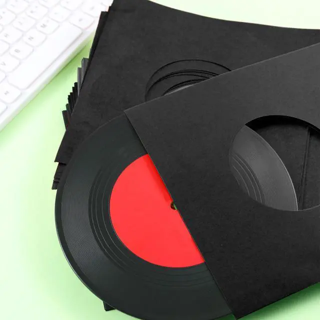 Alt view image 3 of 5 - Eaasty 100 Pieces Paper Vinyl 45 RPM Record Sleeves 7 Inch Record Protection Paper Covers for Singles Square Sleeves Outer Album Covers Vinyl Jacket Covers with Holes for Storage(Black)
