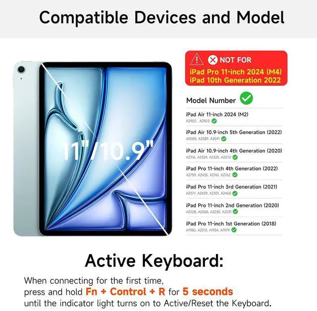 Alt view image 2 of 5 - Keyboard Case for iPad Air 11 inch 2024 (M2),iPad Air 5th/4th Gen and iPad Pro 11 inch (4th/3rd/2nd/1st Gen) Case with Keyboard,Magic-Stand,Multi-Touch Trackpad,7-Color Backlit, Auto Sleep/Wake,White