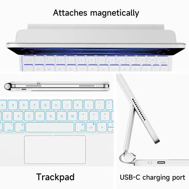 Alt view image 4 of 5 - Keyboard Case for iPad Air 11 inch 2024 (M2),iPad Air 5th/4th Gen and iPad Pro 11 inch (4th/3rd/2nd/1st Gen) Case with Keyboard,Magic-Stand,Multi-Touch Trackpad,7-Color Backlit, Auto Sleep/Wake,White