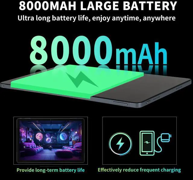 Alt view image 3 of 5 - redbeat Gaming Tablet 11" Android 15 Tablets,16GB+256GB ROM(1TB Expand), 8000mAh, HD Screen, 4G LTE Dual SIM, Dual Camera, Octa-Core Processor,18W Fast Charge, M2 Touchscreen Tablet with Black Case