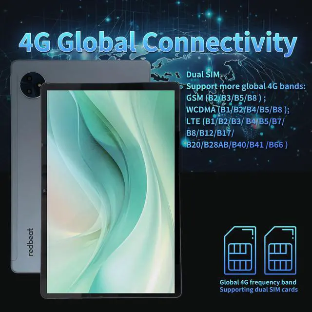 Alt view image 4 of 5 - redbeat Gaming Tablet 11" Android 15 Tablets,16GB+256GB ROM(1TB Expand), 8000mAh, HD Screen, 4G LTE Dual SIM, Dual Camera, Octa-Core Processor,18W Fast Charge, M2 Touchscreen Tablet with Black Case