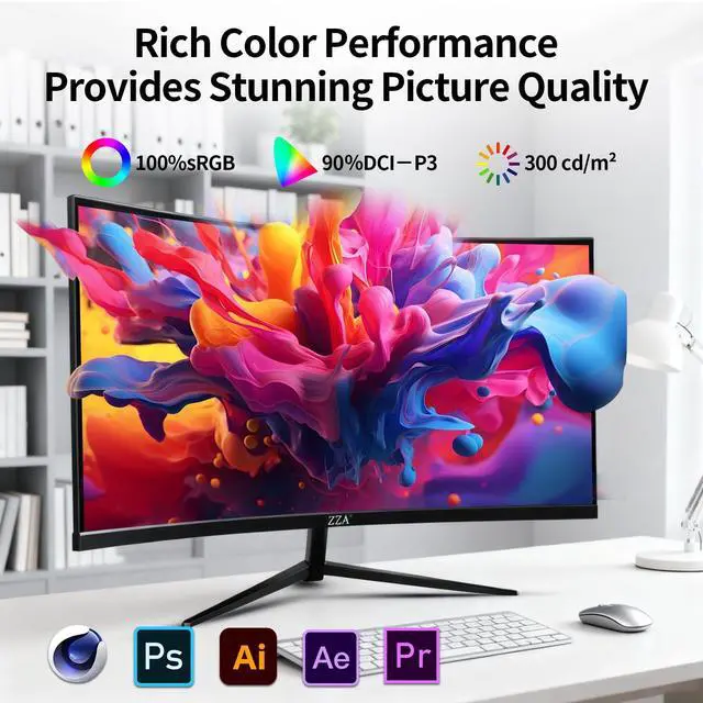 Alt view image 4 of 5 - ZZA 32" 4K 60Hz UltraWide 3000R Curved 4K UHD Monitor - Immersive Gaming Experience with Refresh Rate, VA Panel, and Adptsync Premium | HDR10 | 100% sRGB | 3840x2160