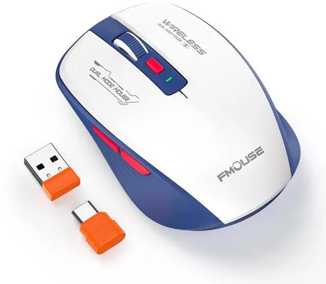 Main image of DAHULI Bluetooth Mouse, Bluetooth 5.1 + 2.4GHz USB + USB-C Dongle, Wireless Mouse Tri-Mode, with Forward/Backward Side Keys, Silent Click, Side Buttons, Portable for Laptop, Mac, iPad (Blue White)