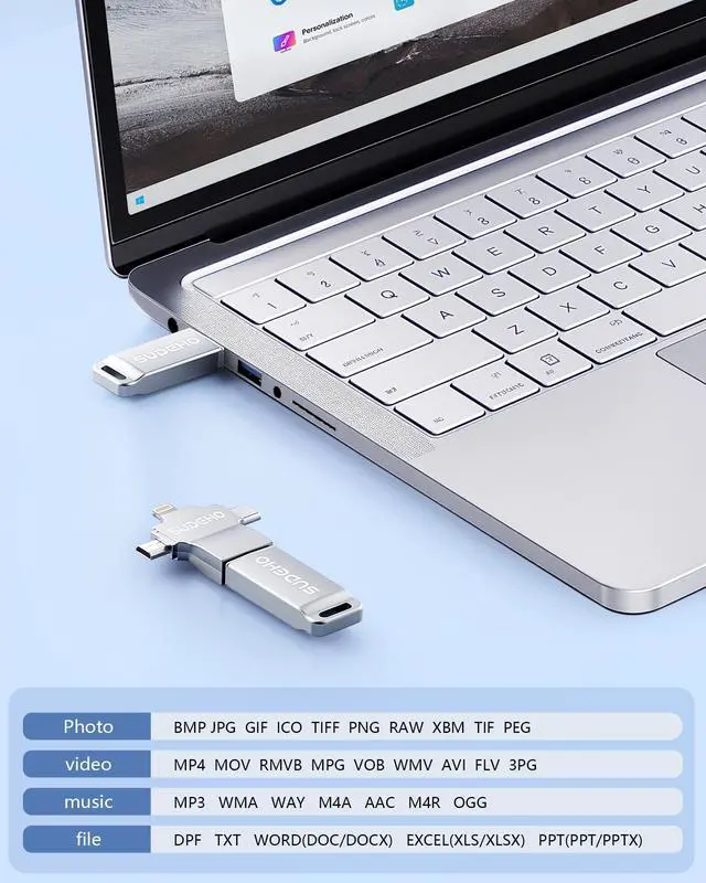 Alt view image 5 of 5 - MFi Certified Photo Stick 512GB USB Flash Drive for iPhone, 4 in 1 External Memory Thumb Drive for Picture Video Saver and Backup, High Speed Memory Stick USB Drive for iPhone/iPad/Android/PC (Silver)