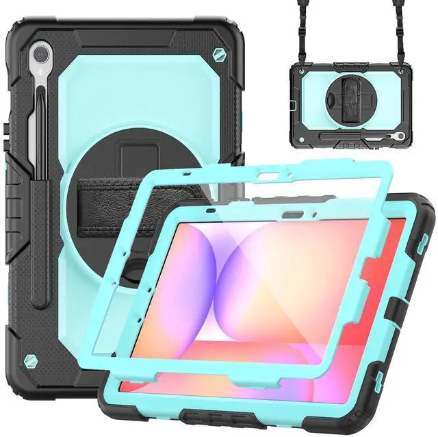Main image of BASE MALL Case for Samsung Galaxy Tab S10 Lite/ S10 FE/ S9 FE 5G/ S9 Tablet Case 10.9"/11", Shockproof Protective Cover with Screen Protector, Pen Holder, 360° Rotating Stand and Hand Strap, SkyBlue