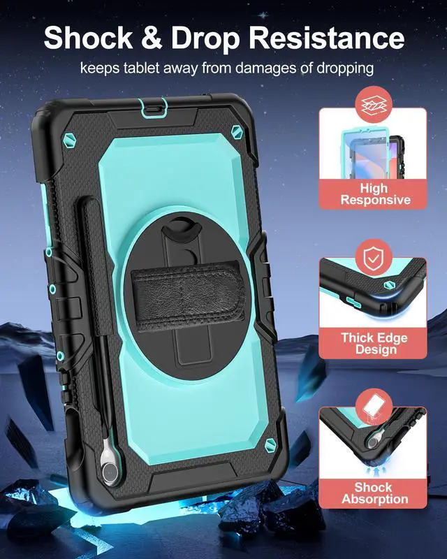 Alt view image 5 of 5 - BASE MALL Case for Samsung Galaxy Tab S10 Lite/ S10 FE/ S9 FE 5G/ S9 Tablet Case 10.9"/11", Shockproof Protective Cover with Screen Protector, Pen Holder, 360° Rotating Stand and Hand Strap, SkyBlue