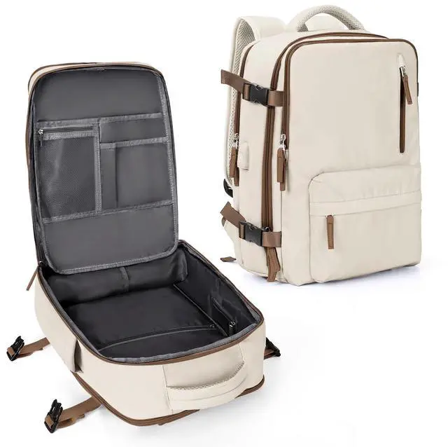 Main image of Large Travel Backpack Women, Carry On Backpack,Hiking Backpack Waterproof Outdoor Sports Rucksack Casual Daypack with USB Charging Port Shoes Compartment, Beige Brown