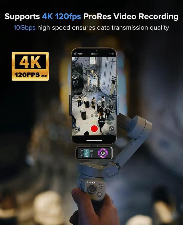 Alt view image 2 of 5 - ZIKE Z791C Magnetic Portable SSD 512 GB, External SSD Built-in Fan, 4K 120fps ProRes Video Recording, USB3.2 Gen2 up to 990MB/s, Supports PD3.0 Port 27W Charging Compatible with iPhone 17/16/15