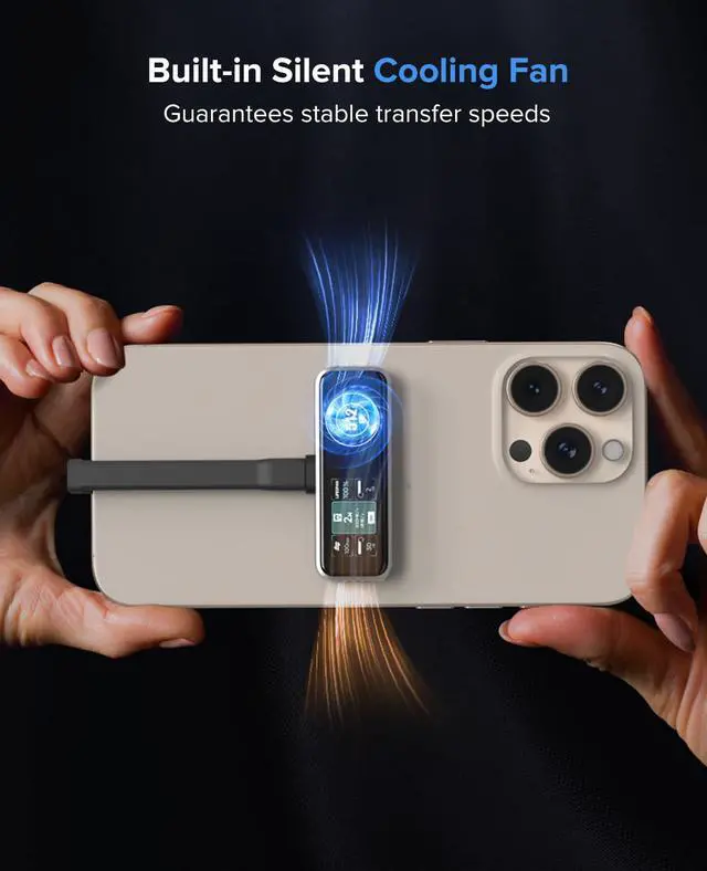 Alt view image 3 of 5 - ZIKE Z791C Magnetic Portable SSD 512 GB, External SSD Built-in Fan, 4K 120fps ProRes Video Recording, USB3.2 Gen2 up to 990MB/s, Supports PD3.0 Port 27W Charging Compatible with iPhone 17/16/15