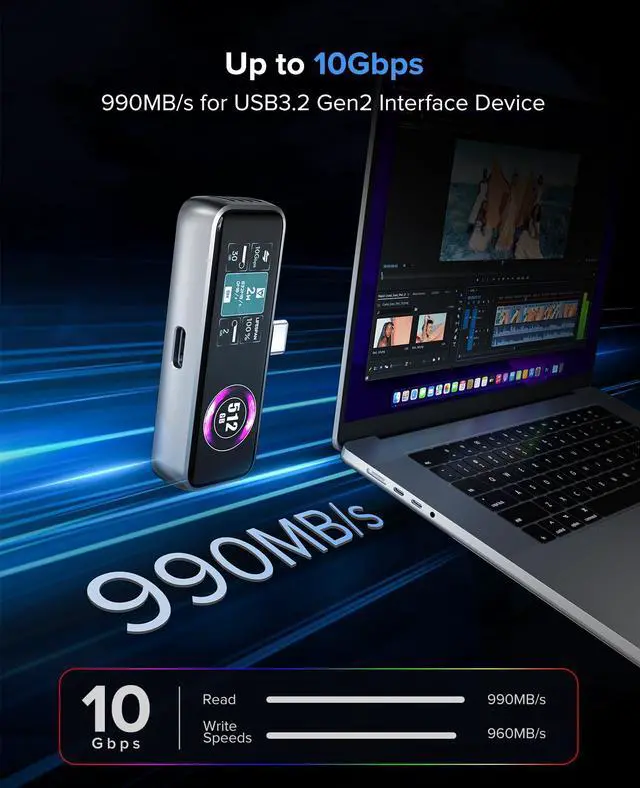 Alt view image 5 of 5 - ZIKE Z791C Magnetic Portable SSD 512 GB, External SSD Built-in Fan, 4K 120fps ProRes Video Recording, USB3.2 Gen2 up to 990MB/s, Supports PD3.0 Port 27W Charging Compatible with iPhone 17/16/15