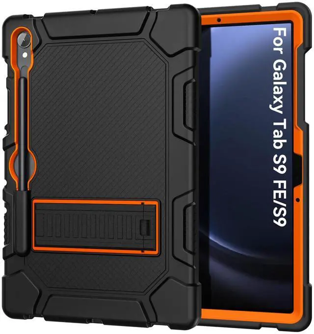 Main image of Cantis Case for Samsung Galaxy Tab S10 FE/ S9 FE 5G 10.9 Inch/Galaxy Tab S9 11 Inch 2023, Heavy Duty Shockproof Tablet Case Support S Pen, Black+Orange+Black