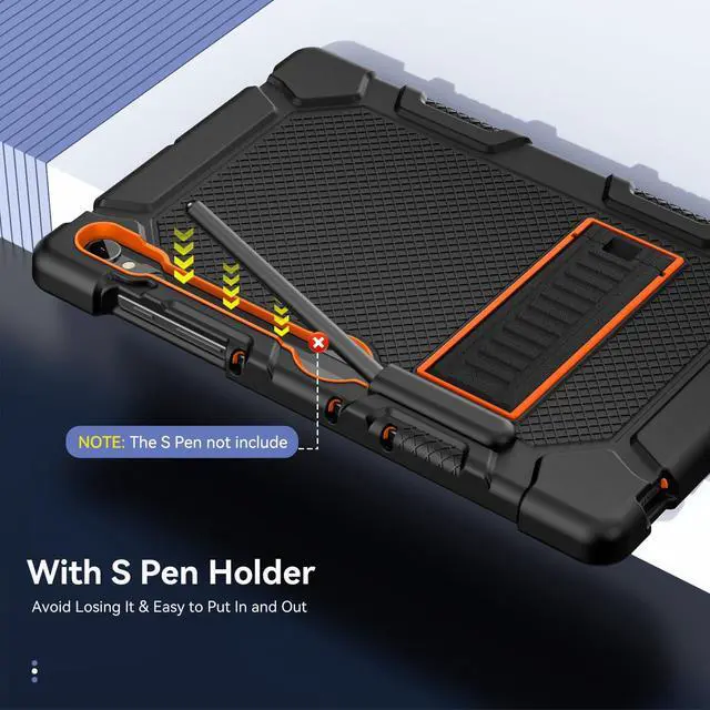 Alt view image 5 of 5 - Cantis Case for Samsung Galaxy Tab S10 FE/ S9 FE 5G 10.9 Inch/Galaxy Tab S9 11 Inch 2023, Heavy Duty Shockproof Tablet Case Support S Pen, Black+Orange+Black
