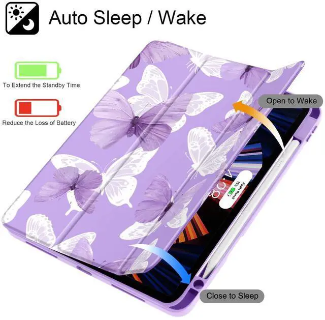 Alt view image 3 of 5 - May Chen Case for iPad Pro 11-Inch M5/M4 2025/2024 (6th/5th Generation), Clear Transparent Print Back Shell Slim Stand Shockproof Tablet Cover, Auto Wake/Sleep, Butterfly P787