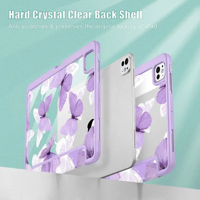 Alt view image 4 of 5 - May Chen Case for iPad Pro 11-Inch M5/M4 2025/2024 (6th/5th Generation), Clear Transparent Print Back Shell Slim Stand Shockproof Tablet Cover, Auto Wake/Sleep, Butterfly P787