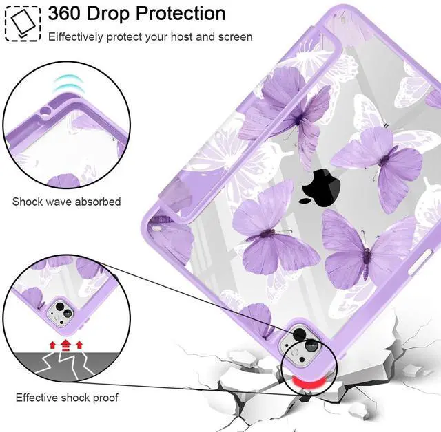 Alt view image 5 of 5 - May Chen Case for iPad Pro 11-Inch M5/M4 2025/2024 (6th/5th Generation), Clear Transparent Print Back Shell Slim Stand Shockproof Tablet Cover, Auto Wake/Sleep, Butterfly P787