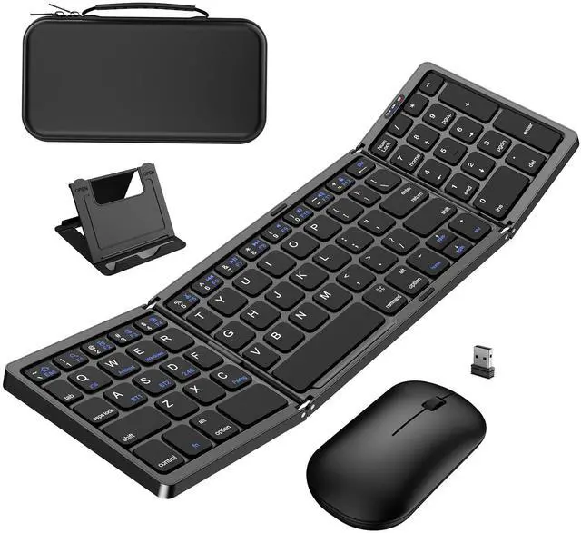 Main image of Foldable Keyboard and Mouse, Folding Wireless Keyboard Mouse Combo with Portable Case, Rechargeable 2.4G Wireless+Bluetooth Multi-Device Combo for Windows, iOS, Android, macOS PC/Laptop/Tablet