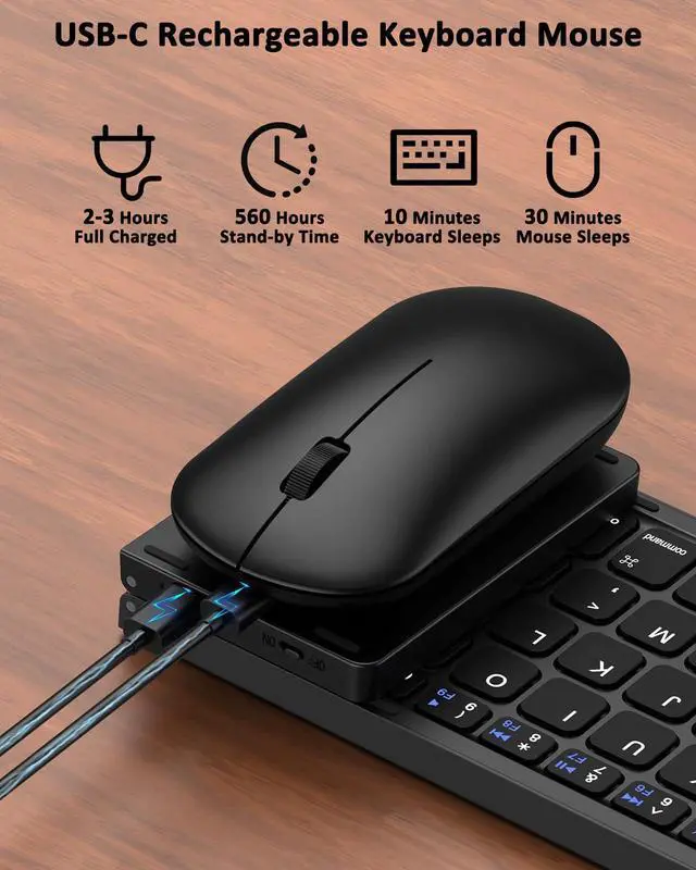Alt view image 3 of 5 - Foldable Keyboard and Mouse, Folding Wireless Keyboard Mouse Combo with Portable Case, Rechargeable 2.4G Wireless+Bluetooth Multi-Device Combo for Windows, iOS, Android, macOS PC/Laptop/Tablet