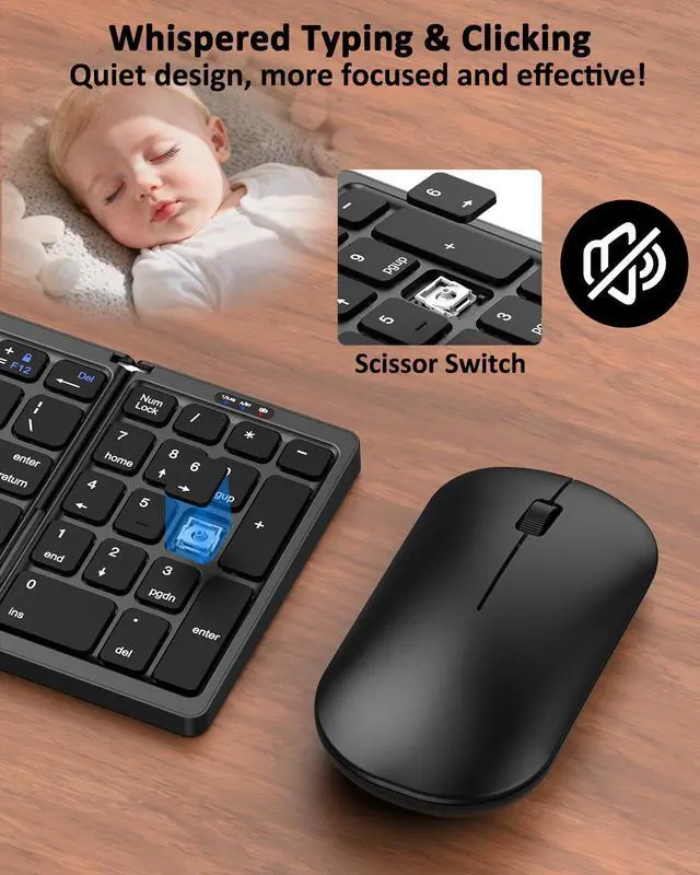 Alt view image 5 of 5 - Foldable Keyboard and Mouse, Folding Wireless Keyboard Mouse Combo with Portable Case, Rechargeable 2.4G Wireless+Bluetooth Multi-Device Combo for Windows, iOS, Android, macOS PC/Laptop/Tablet