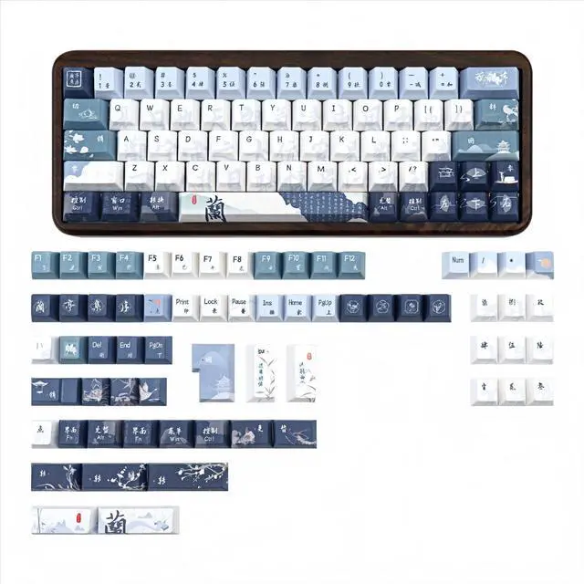 Alt view image 2 of 5 - COOMICKEY Blue White keycap 130 Key Dye Sublimation PBT keycaps Chinese Calligraphy Keycap Keycaps Cherry Profile Creamy Custom Keycap Set for 60%/65%/75%/TKL/96%/100% US Layout Mechanical Keyboard