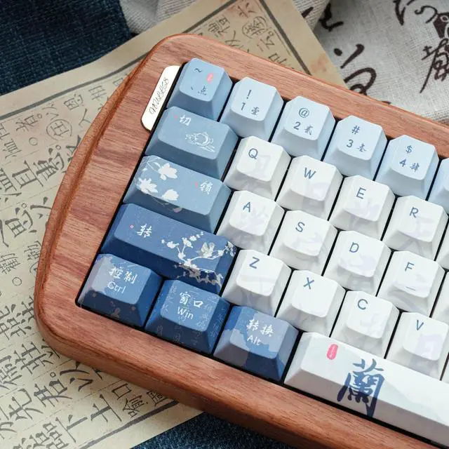 Alt view image 3 of 5 - COOMICKEY Blue White keycap 130 Key Dye Sublimation PBT keycaps Chinese Calligraphy Keycap Keycaps Cherry Profile Creamy Custom Keycap Set for 60%/65%/75%/TKL/96%/100% US Layout Mechanical Keyboard