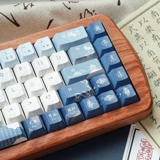 Alt view image 4 of 5 - COOMICKEY Blue White keycap 130 Key Dye Sublimation PBT keycaps Chinese Calligraphy Keycap Keycaps Cherry Profile Creamy Custom Keycap Set for 60%/65%/75%/TKL/96%/100% US Layout Mechanical Keyboard