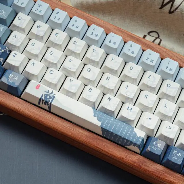 Alt view image 5 of 5 - COOMICKEY Blue White keycap 130 Key Dye Sublimation PBT keycaps Chinese Calligraphy Keycap Keycaps Cherry Profile Creamy Custom Keycap Set for 60%/65%/75%/TKL/96%/100% US Layout Mechanical Keyboard