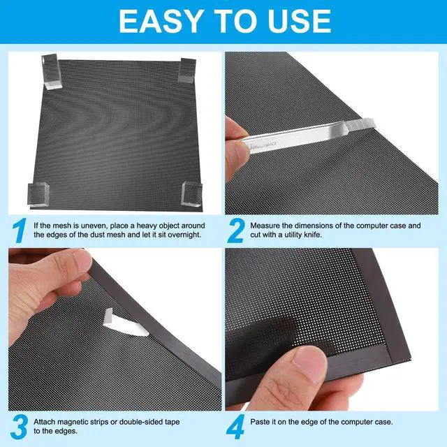 Alt view image 4 of 5 - PATIKIL PC Fan Dust Mesh 39.4"x11.8" 0.03" Hole, 4 Pcs PVC Computer Cooler Dust Filter PC Case Cover Grills for Computer Cooler Fan Case Dustproof, Black