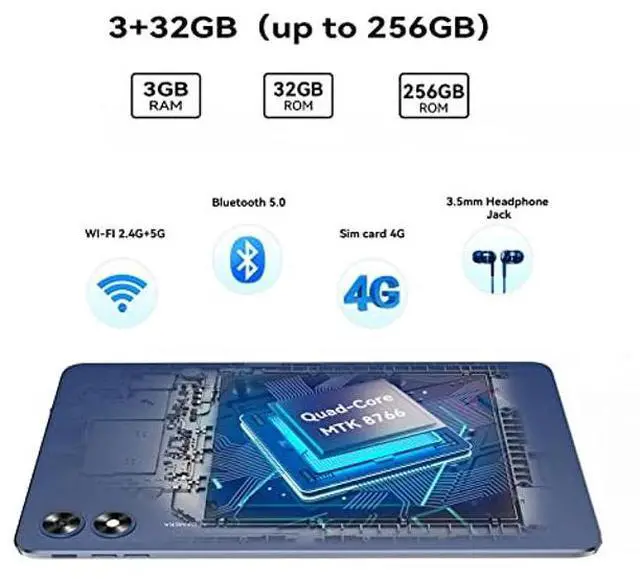 Alt view image 3 of 5 - UMIDIGI G3 Tab Android 13 Tablet 2025 with Sim Card Slot, 3GB+32GB 256GB Expand, 2.4/5GHz WiFi, 10.1 inch Tablet with 4* A53-Cortex of 2.0 GHz, 6000mAh, BT, 1280 * 800 Touch Screen, Al Face Unlock