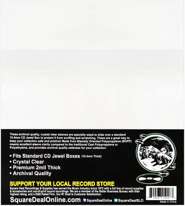 Alt view image 2 of 5 - Square Deal Recordings & Supplies - CD Sleeves - RESEALABLE Premium 2mil Thick - Archival Quality, Crystal Clear - Holds 1 Standard 10.4mm CD Jewel Box (1000 Sleeves)