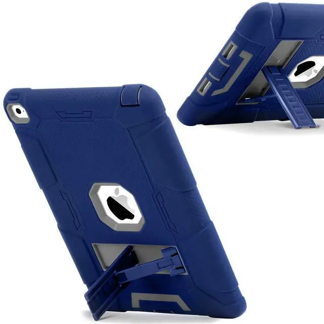 Alt view image 3 of 5 - BENTOBEN Case for iPad Air 2, Navy Blue/Gray, Shockproof, Protective, Rugged, Triple-Layer, Drop Proof, Non-Toxic, Durable, Port Cover, Easy Kickstand
