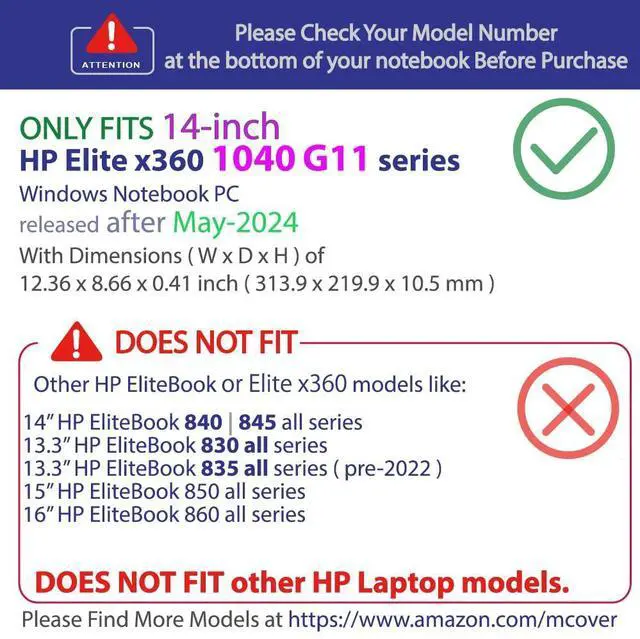 Alt view image 2 of 5 - mCover Case Only Compatible for 2024~2025 14" HP Elite x360 1040 G11 2-in-1 Series Windows Laptop (NOT Fitting Any Other HP Models) - Black