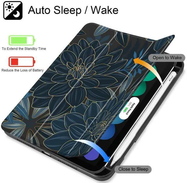 Alt view image 3 of 5 - Tuiklol Clear Case for iPad mini 7 (A17 Pro 7th Generation) 2024 / iPad mini 6 (6th Generation) 2021 8.3 Inch,Built-in Pencil Holder Slim Transparent Back Shell Cover Auto Wake/Sleep, Black Flower