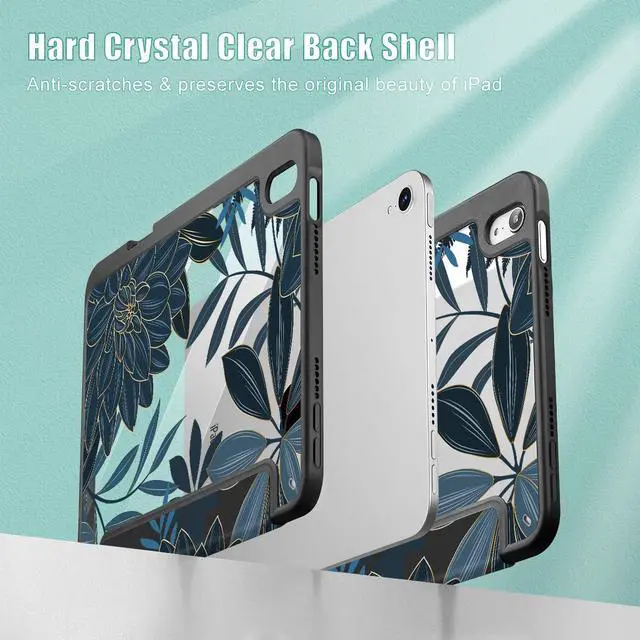 Alt view image 4 of 5 - Tuiklol Clear Case for iPad mini 7 (A17 Pro 7th Generation) 2024 / iPad mini 6 (6th Generation) 2021 8.3 Inch,Built-in Pencil Holder Slim Transparent Back Shell Cover Auto Wake/Sleep, Black Flower