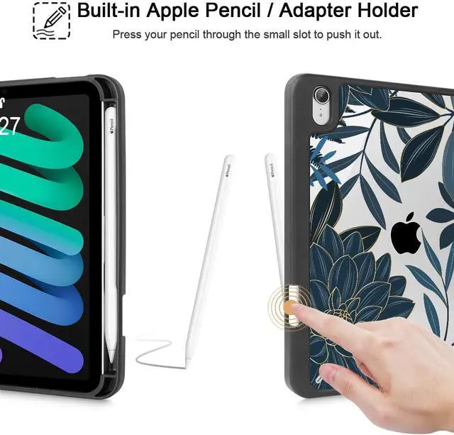 Alt view image 5 of 5 - Tuiklol Clear Case for iPad mini 7 (A17 Pro 7th Generation) 2024 / iPad mini 6 (6th Generation) 2021 8.3 Inch,Built-in Pencil Holder Slim Transparent Back Shell Cover Auto Wake/Sleep, Black Flower