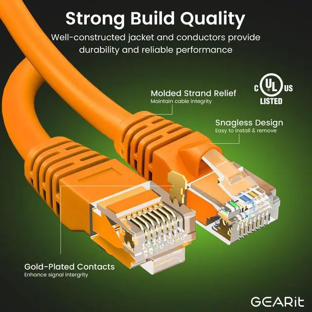 Alt view image 2 of 5 - GEARit Cat 6 Ethernet Cable (24-Pack 2 Feet) Cat6 Network Patch, 10Gbps, RJ45, Snagless Cord, Gold-Plated Connectors, Internet for PC, TV, Tablet, Router, Printer, Servers, IT Data Center - Orange