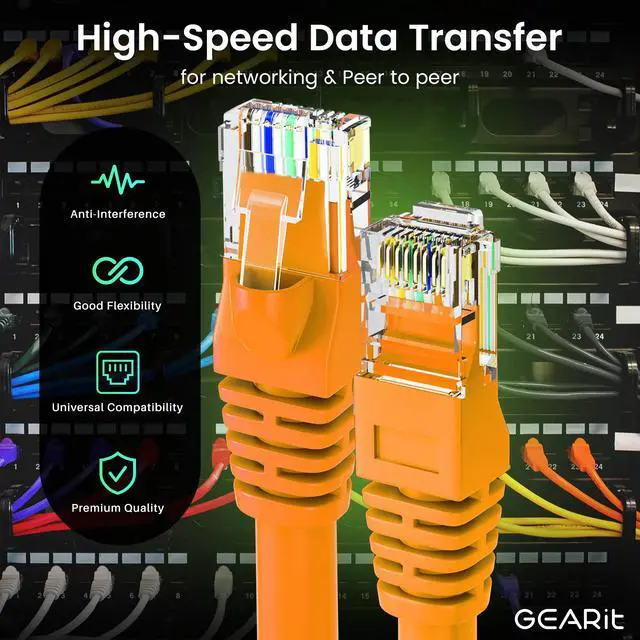 Alt view image 3 of 5 - GEARit Cat 6 Ethernet Cable (24-Pack 2 Feet) Cat6 Network Patch, 10Gbps, RJ45, Snagless Cord, Gold-Plated Connectors, Internet for PC, TV, Tablet, Router, Printer, Servers, IT Data Center - Orange