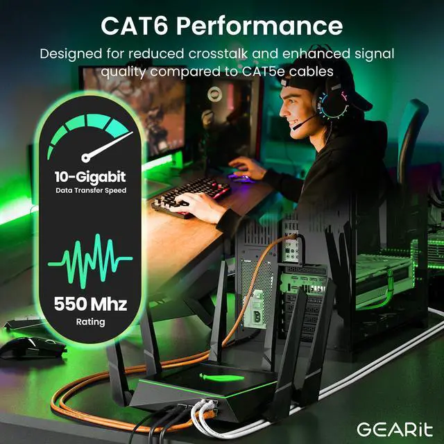 Alt view image 4 of 5 - GEARit Cat 6 Ethernet Cable (24-Pack 2 Feet) Cat6 Network Patch, 10Gbps, RJ45, Snagless Cord, Gold-Plated Connectors, Internet for PC, TV, Tablet, Router, Printer, Servers, IT Data Center - Orange